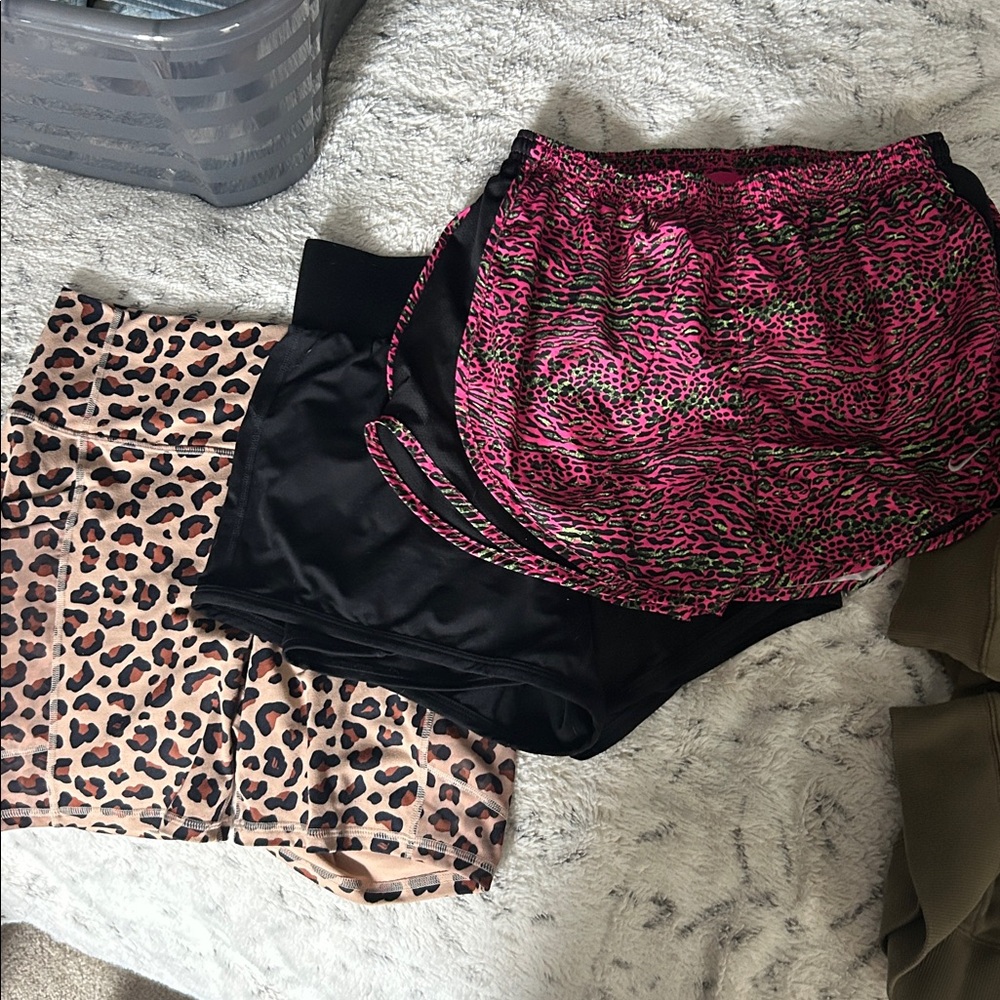 Lot: Black Fabletics Shorts, leopard print powerhold shorts, leopard Nike shorts